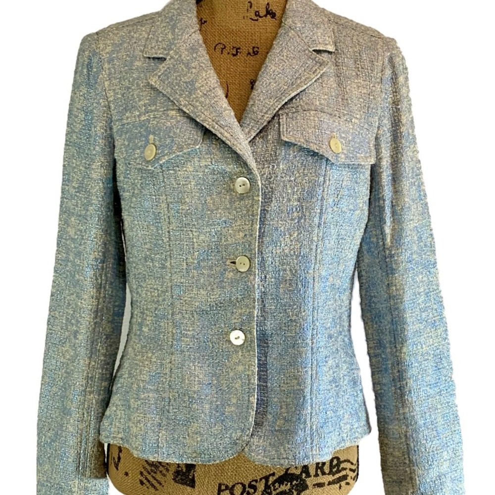 jÔN - VINTAGE PEARLY BLUE & WHITE TWEED JACKET